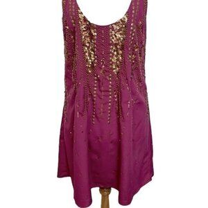 NEW Free People Ella Magenta Purple Embellished Slip Dress Medium M